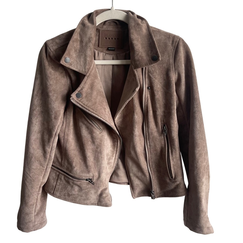 BlankNYC Taupe Faux Suede Moto Jacket Asymmetrical Zip Y2K‎ Boho Women's XS